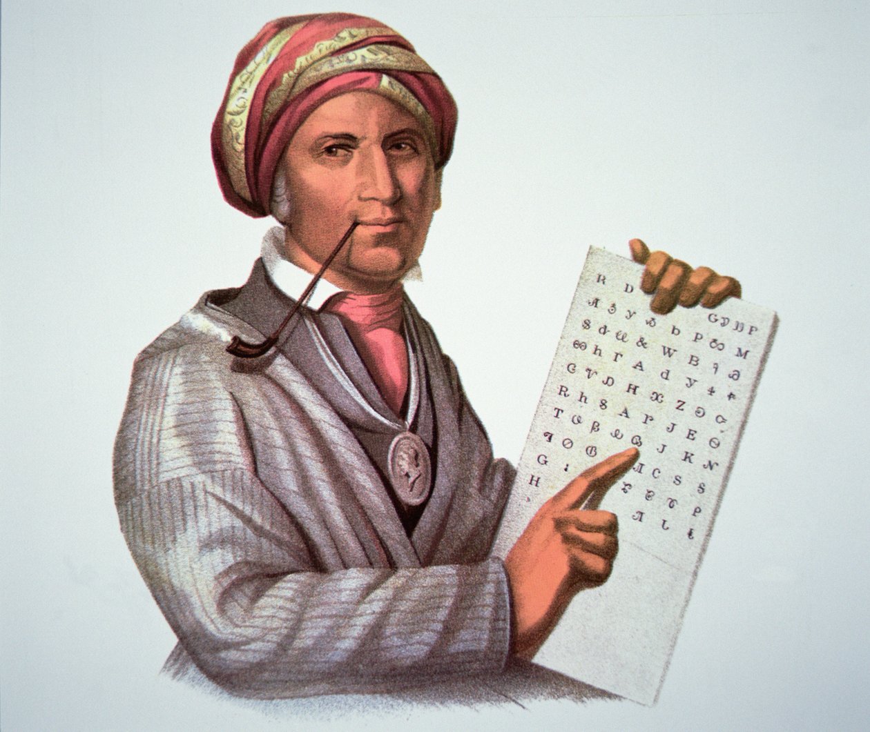 The Cherokee Scholar, Sequoyah (1776-1843) (litho-farve) af American School