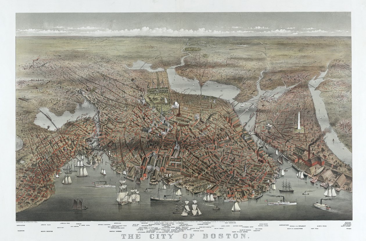 Byen Boston, udg. 1873 (farvelitografi) af American School