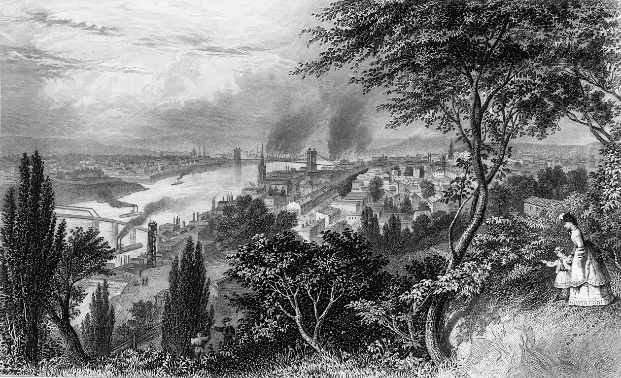 The City of Cincinnati, Ohio, fra Picturesque America bind II, trykt New York 1872 af American School