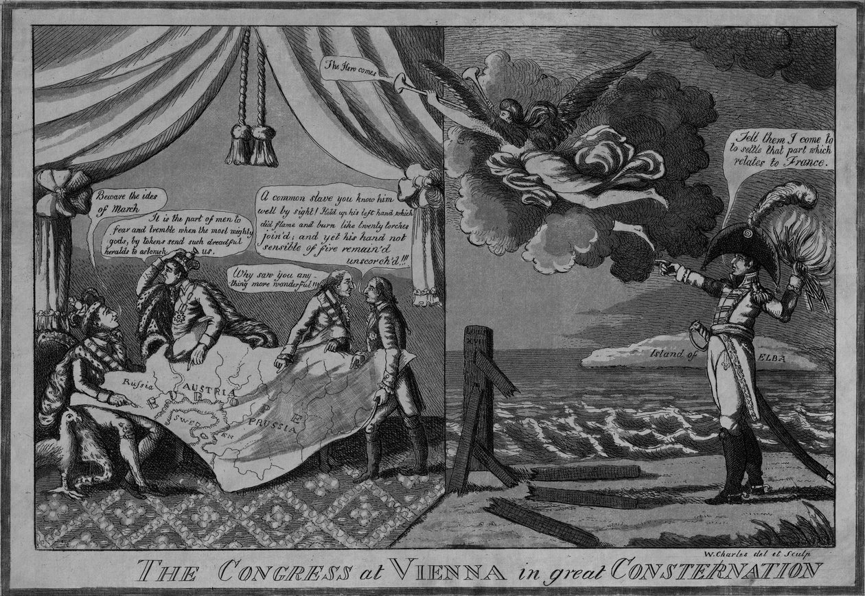 Kongressen i Wien i stor bestyrtelse, ca. 1815 (radering og akvatint) af American School