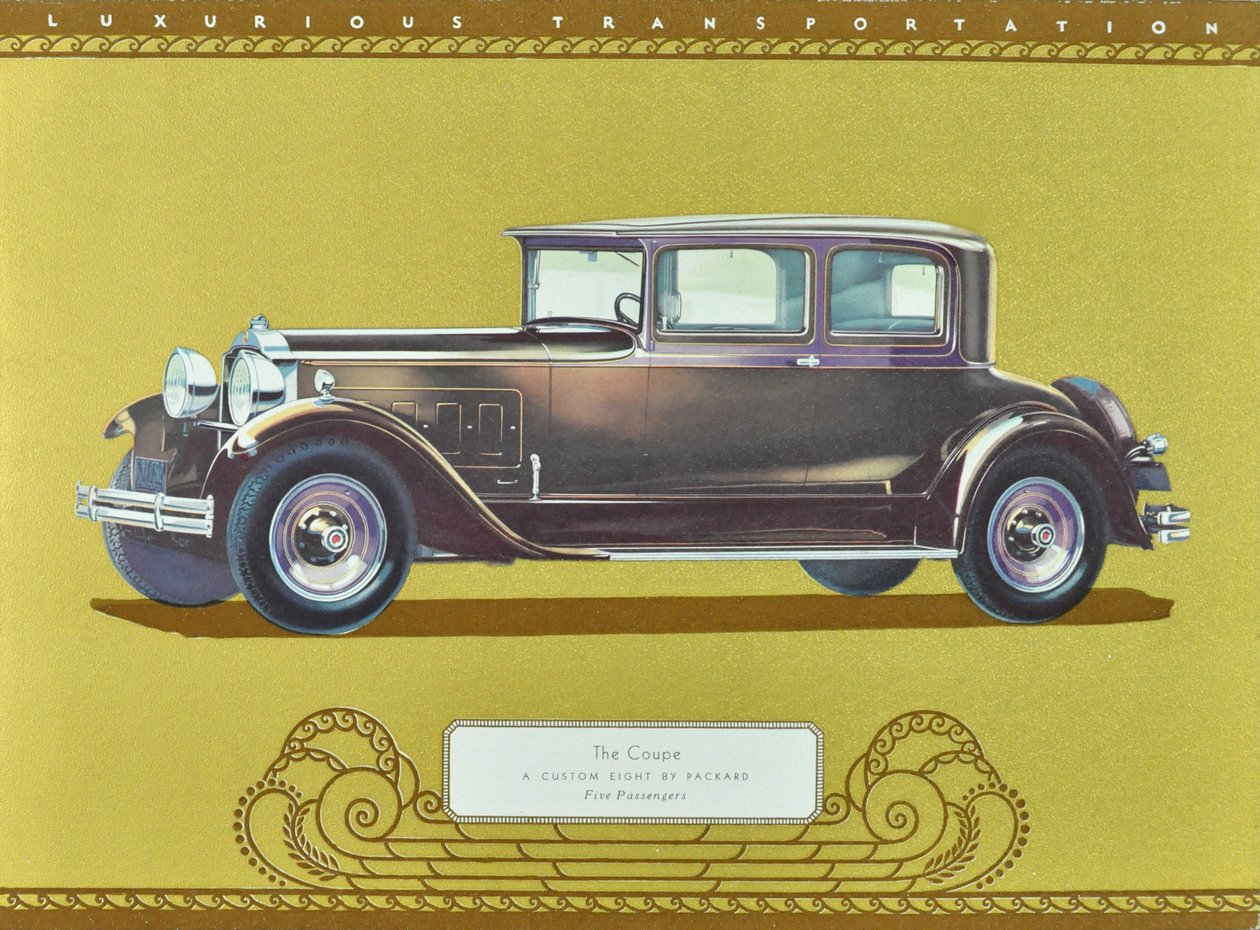 The Coupe, A Custom Eight af Packard, pub.1930 (farvelitografi) af American School