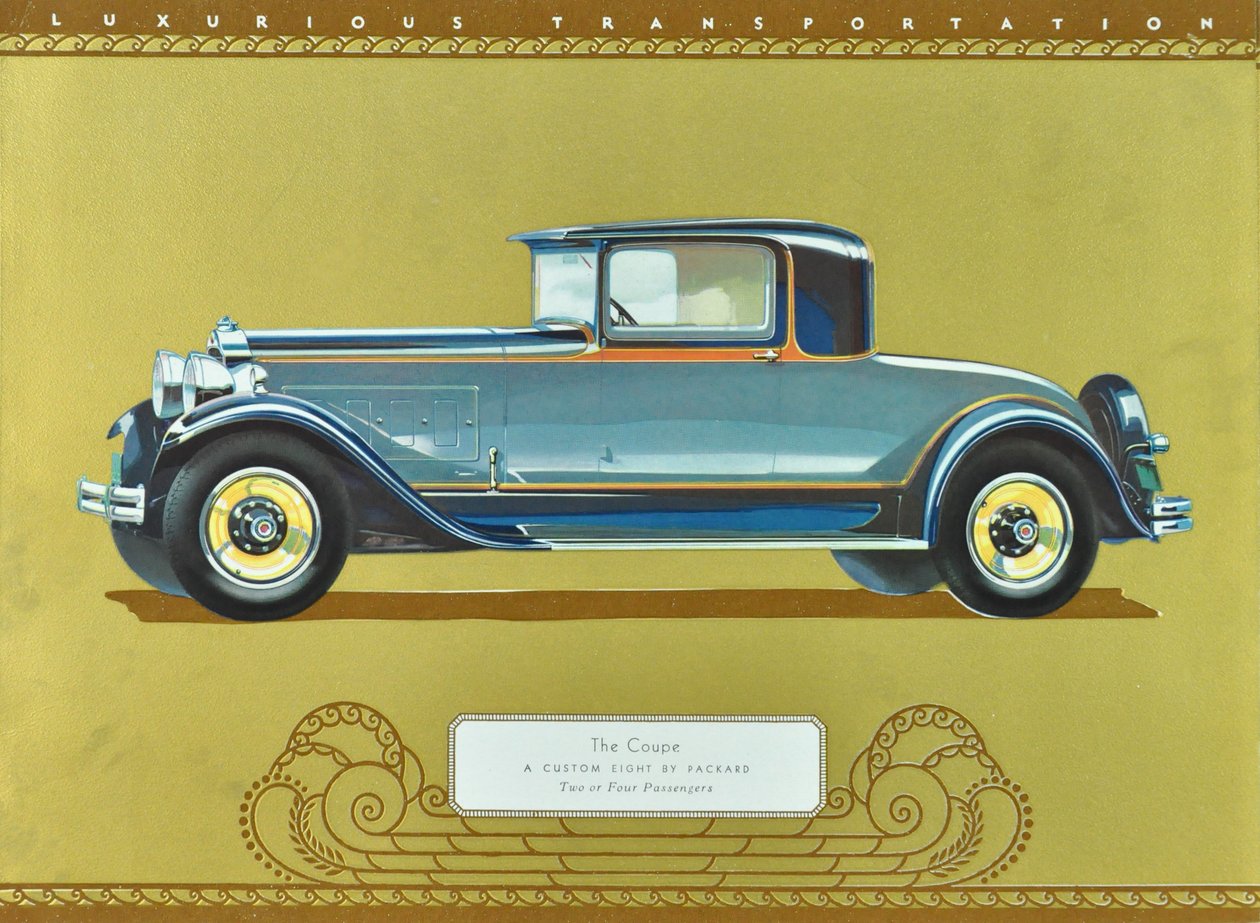 The Coupe, A Custom Eight af Packard, pub.1930 (farvelitografi) af American School