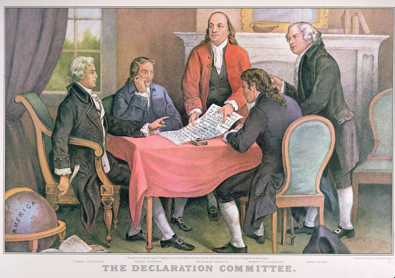 Declaration Committee, udgivet af Currier & Ives, New York (farve litho) af American School