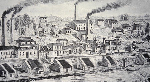 Du Pont Powder Plant, ved Brandywine River (linjegravering) af American School