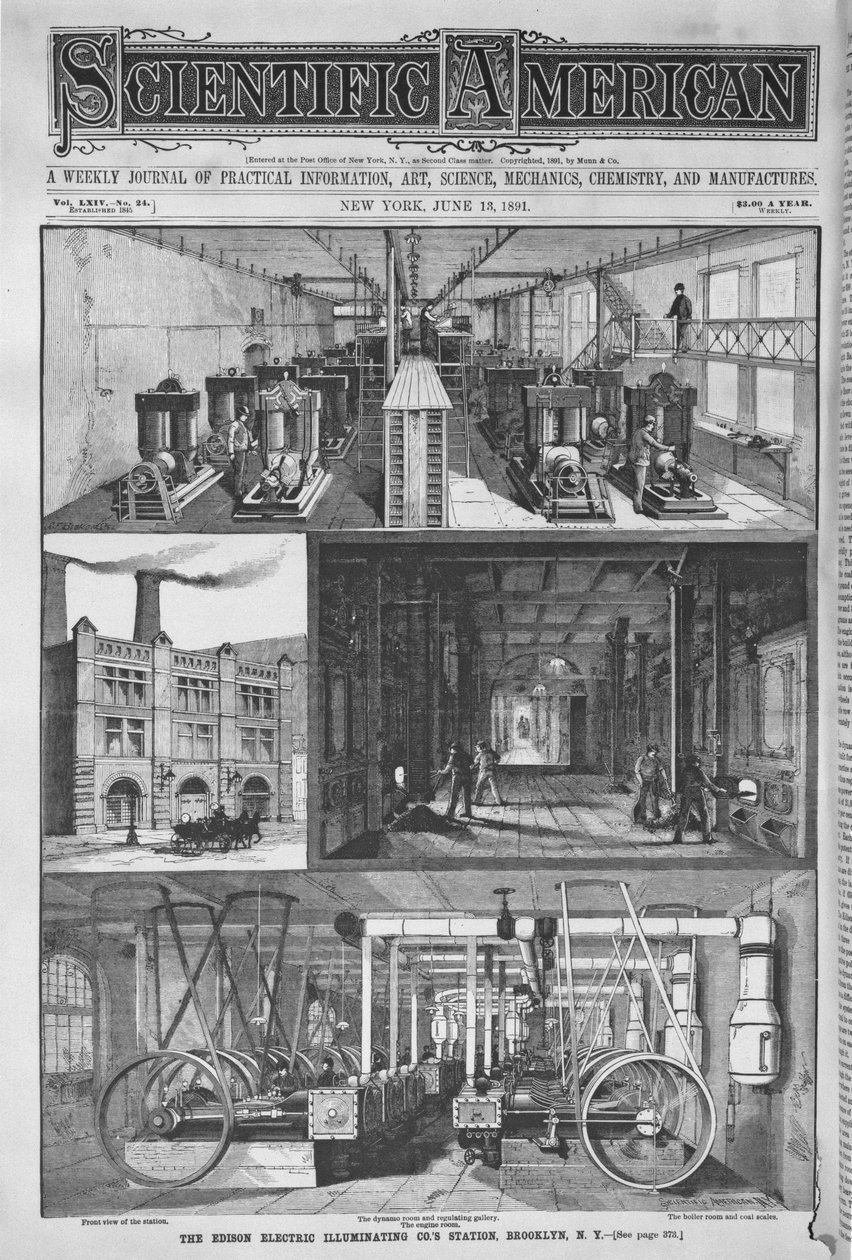 Edison Electric Illuminating Cos Station, illustration fra Scientific American, 1891 af American School