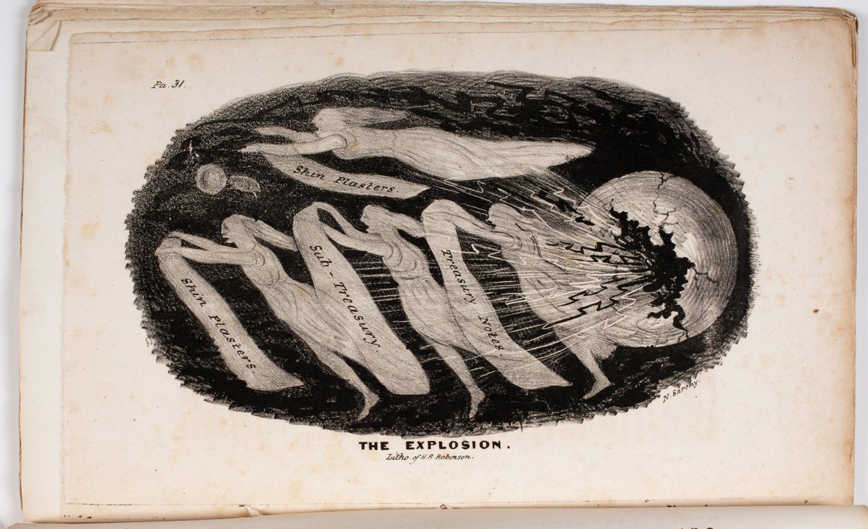 Eksplosionen, illustration fra The Vision of Judgement, eller A Present for the Whigs of 76 and 37 af Junius Jr., 1938 af American School