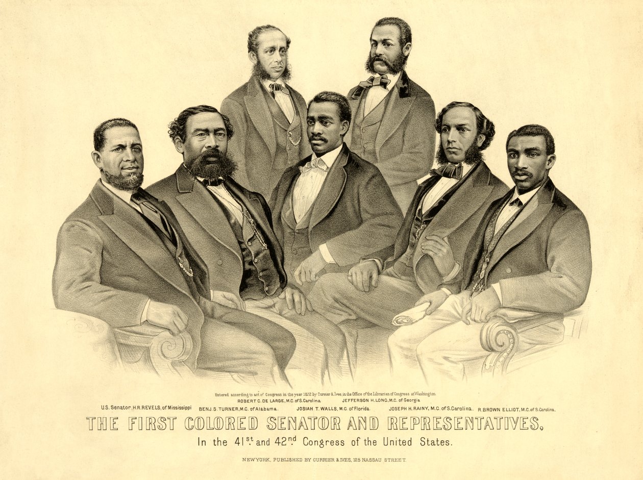 Den første farvede senator og repræsentanter - i den 41. og 42. kongres i USA, pub.1872 (litho) af American School