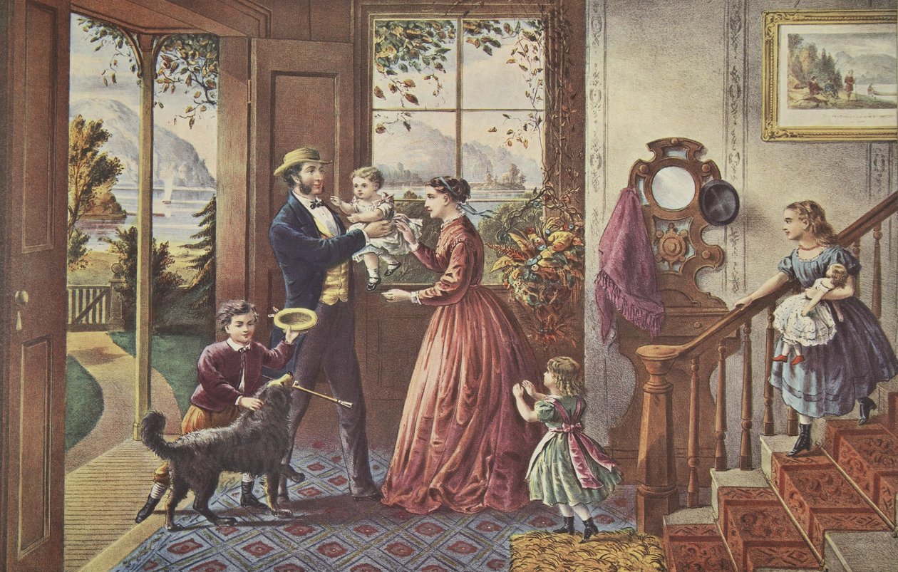 Livets fire årstider - middelalderen, styrkens årstid , udg. 1868, Currier & Ives af American School