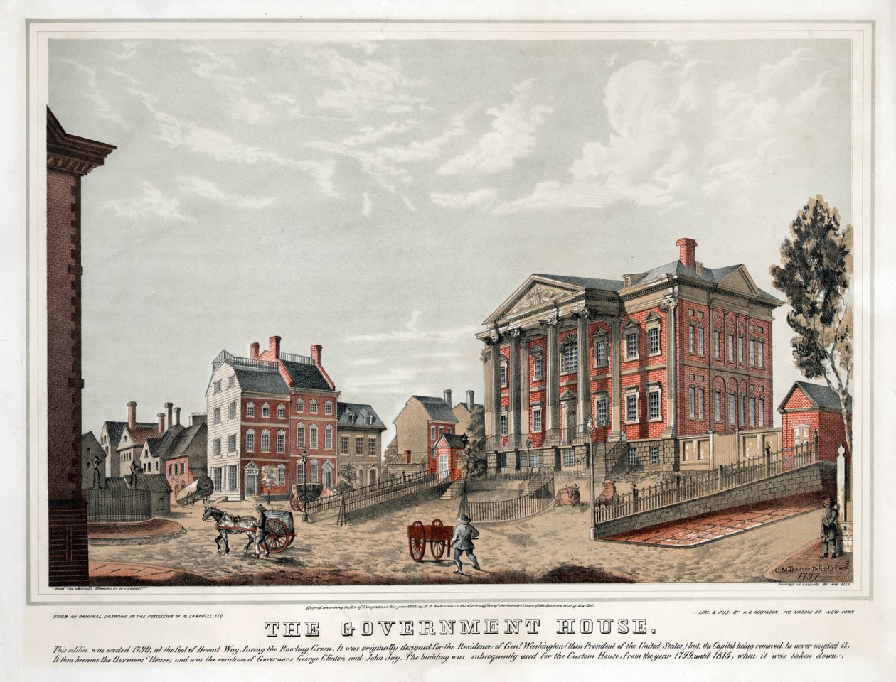 The Government House, pub. 1847 (farvelitografi) af American School