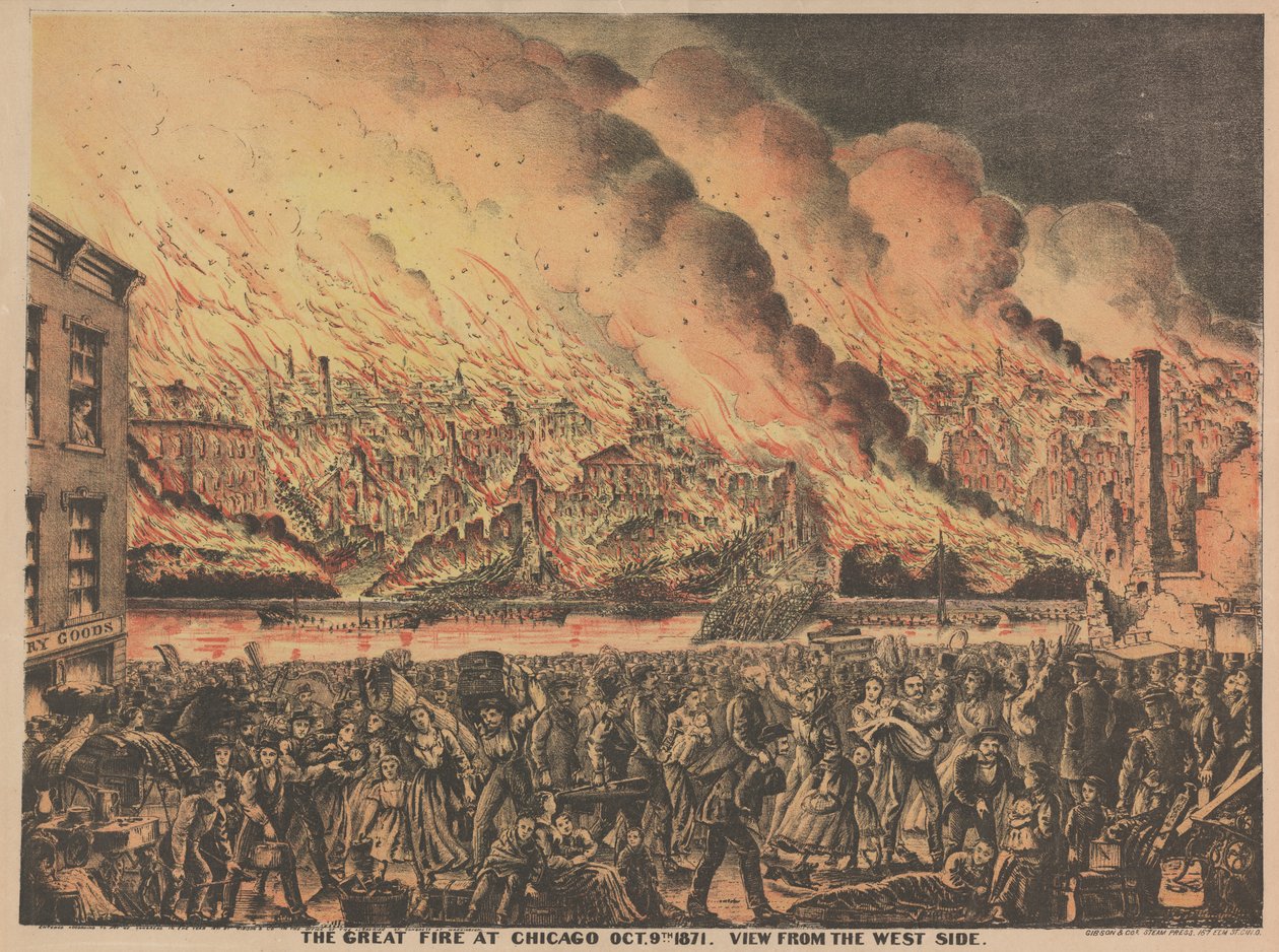 Den store brand i Chicago, 9. oktober, set fra vestsiden, 1871 af American School