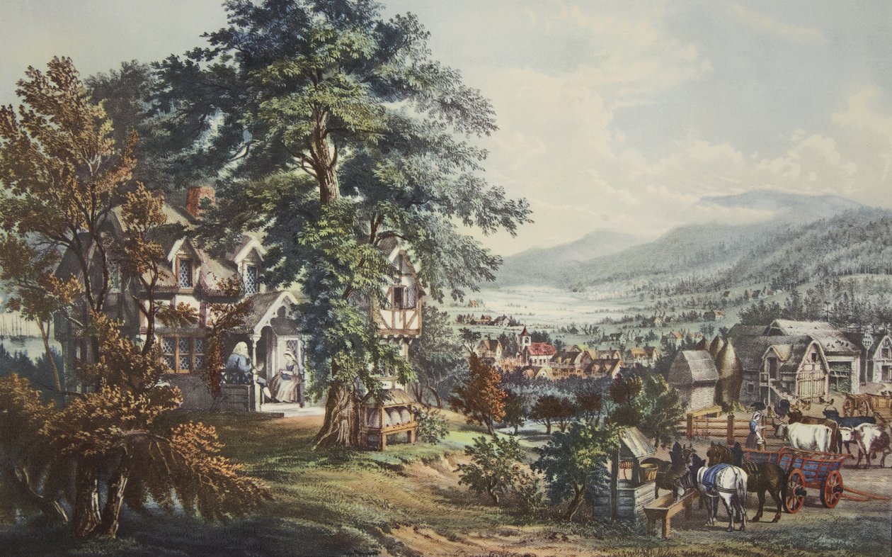 The Home of Evangeline, In the Acadian Land , udgivet. 1864, Currier & Ives af American School