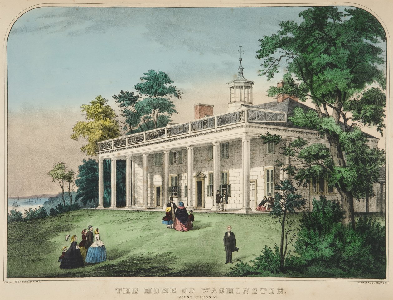 The Home of Washington, Mount Vernon, Va., pub. ca. 1857 (farve litho) af American School