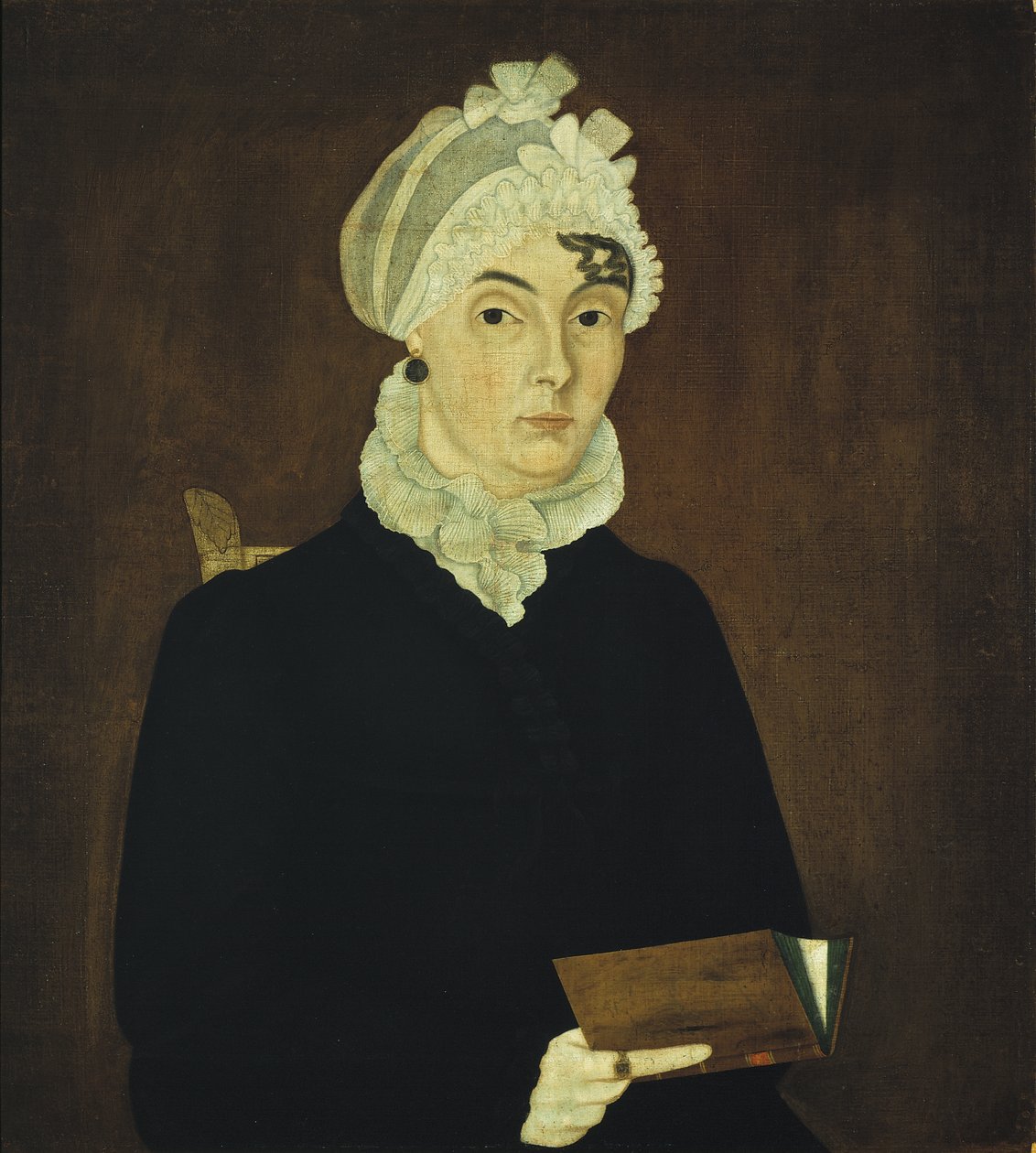 Damen fra Hornell, ca. 1810 (olie på træpanel) af American School