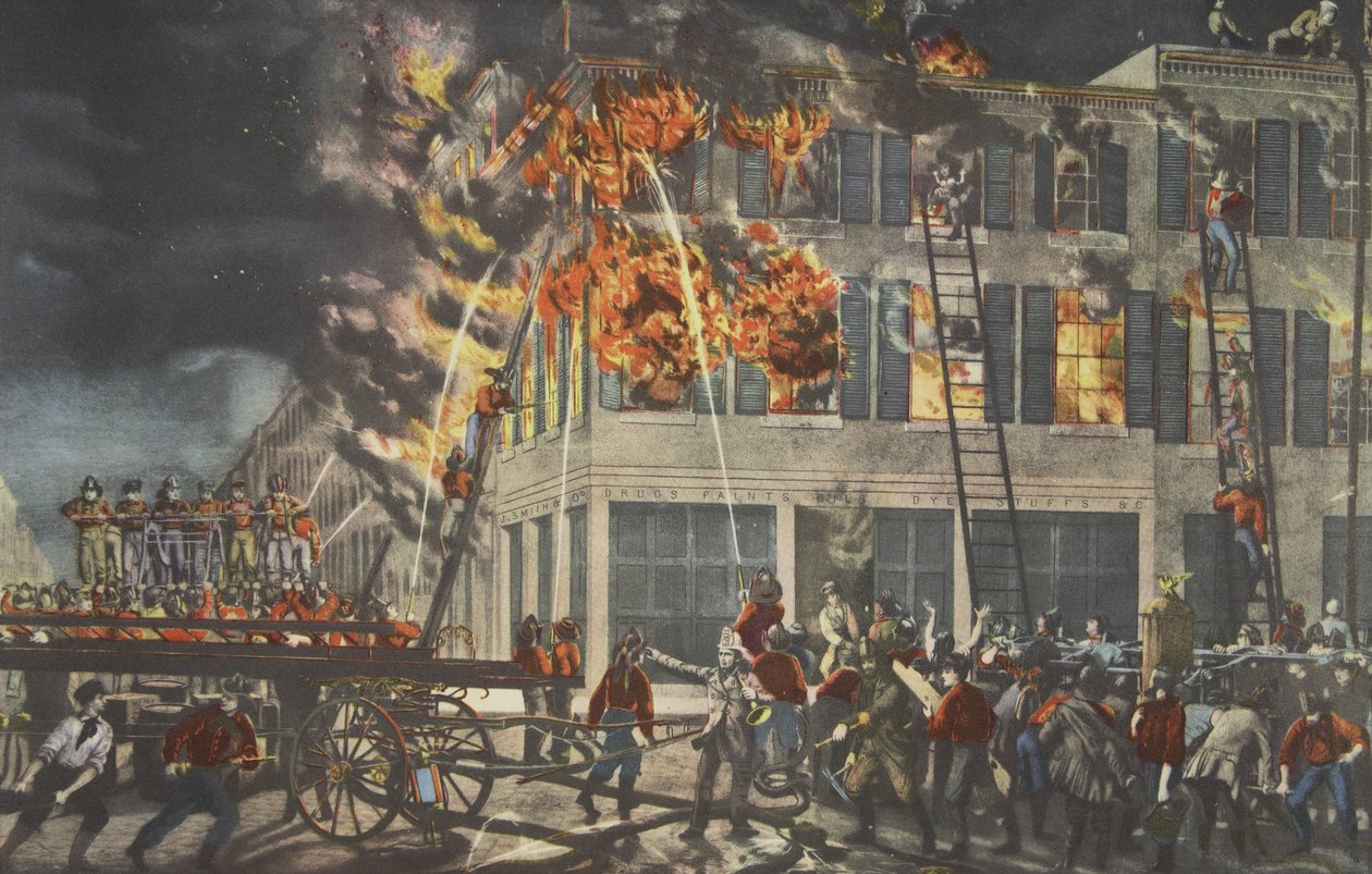 The Life of a Fireman - The Ruins, udg. 1854, Currier & Ives af American School
