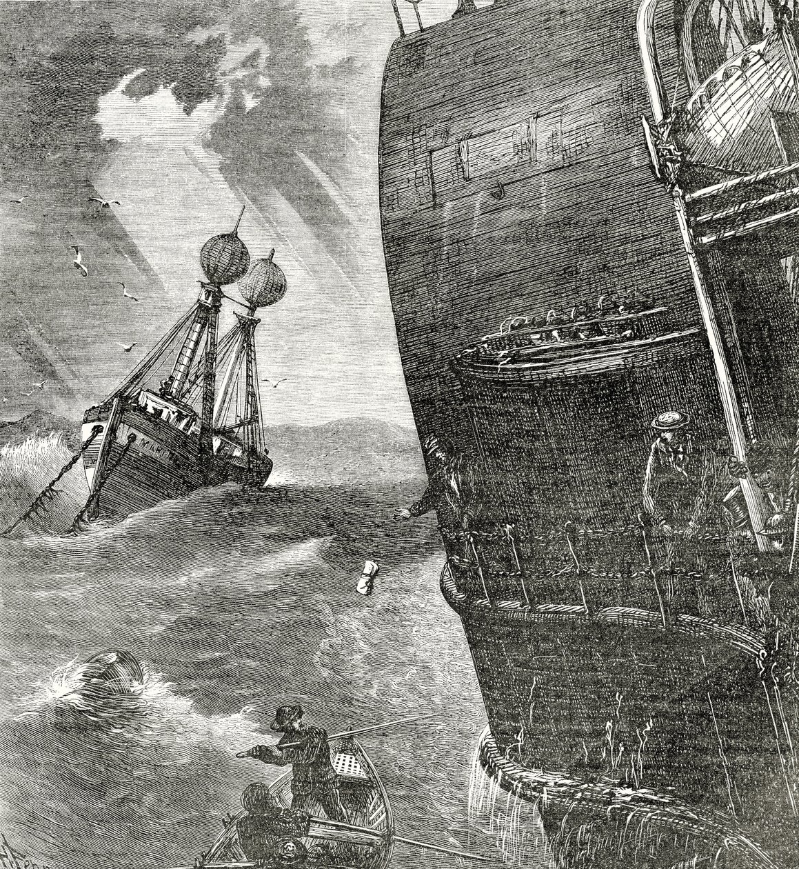 The Light-Ship and Incoming Steamer, frontispice-illustration fra Appletons Journal, 4. maj 1872 af American School