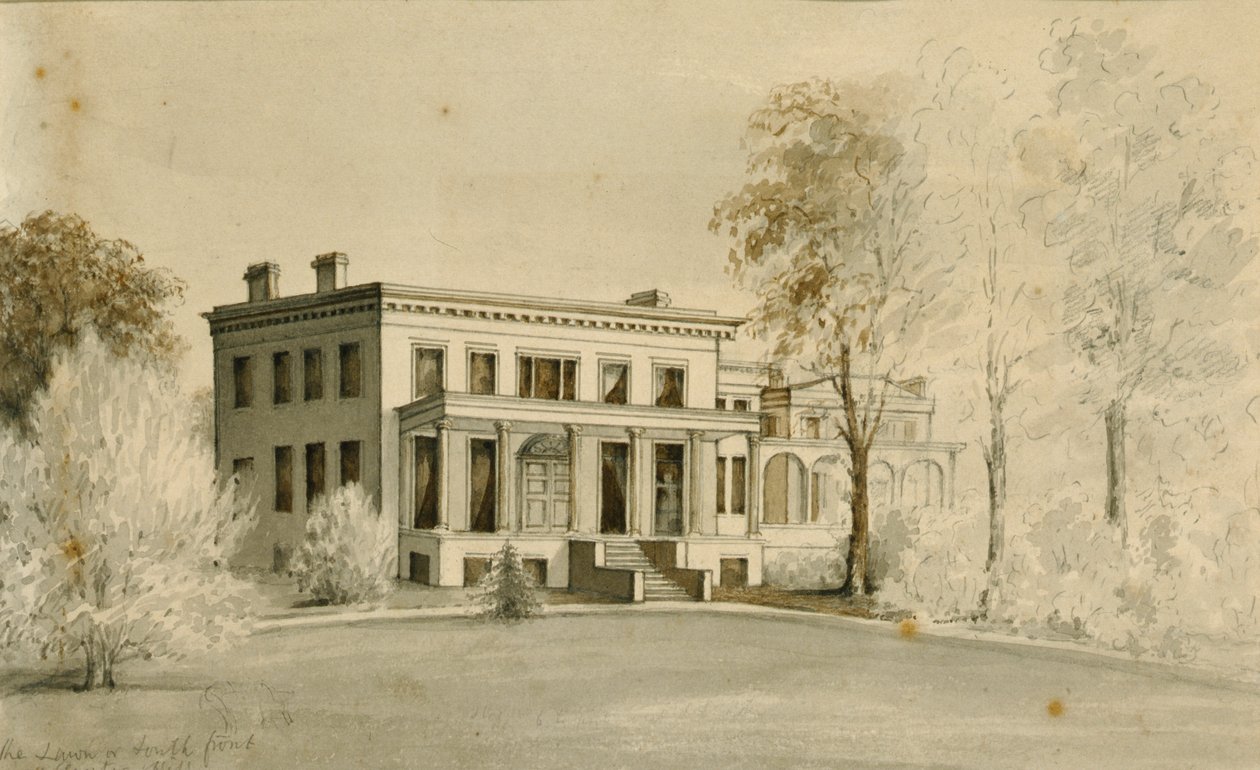 "The Mansion", Centre Hill, Petersburg, Virginia (akvarel på papir) af American School