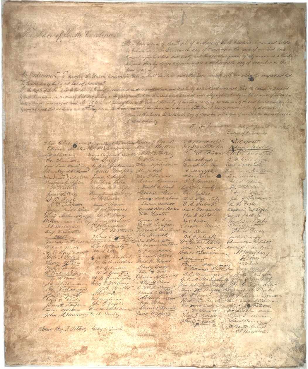 Ordinance of Secession for staten South Carolina, 1861 af American School