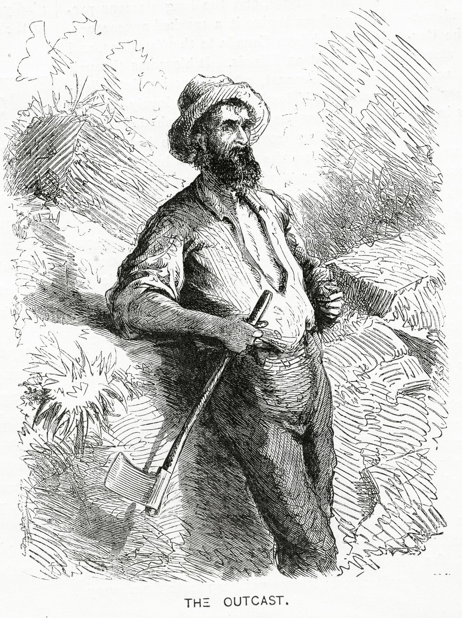 The Outcast, illustration til en spillefilm, A Community of Outcasts, fra Appletons Journal, 23. marts 1872 af American School
