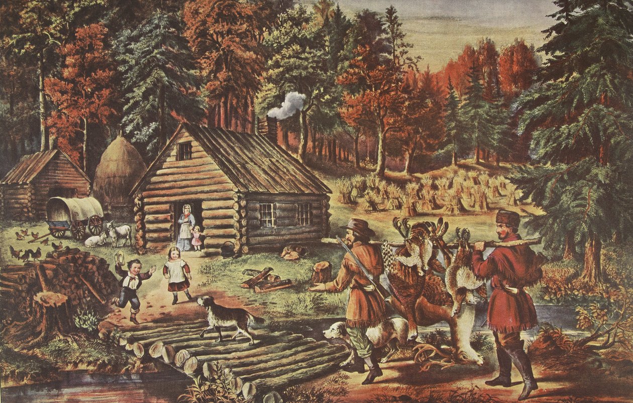 The Pioneers Home on the Western Frontier, udg. 1867, Currier & Ives af American School