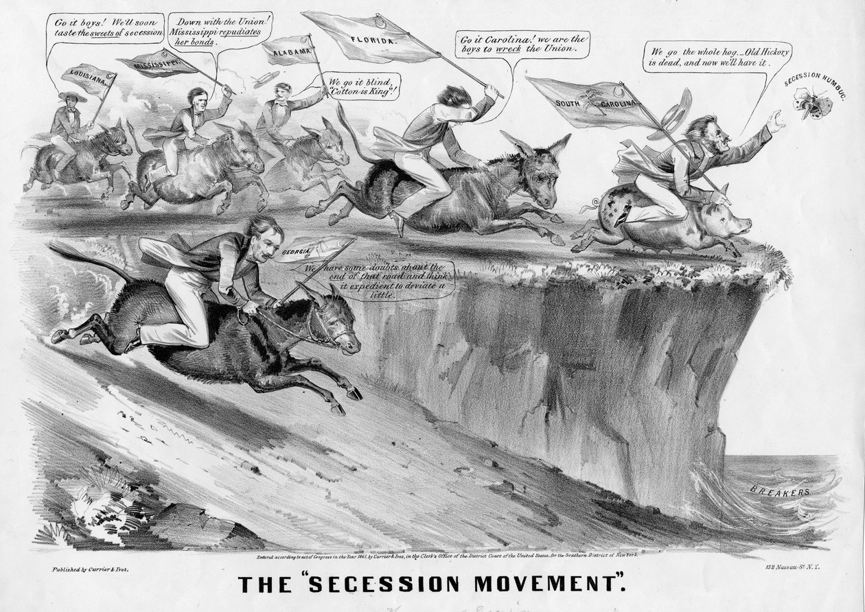 The Secession Movement, udgivet af Currier & Ives, New York, 1861 af American School