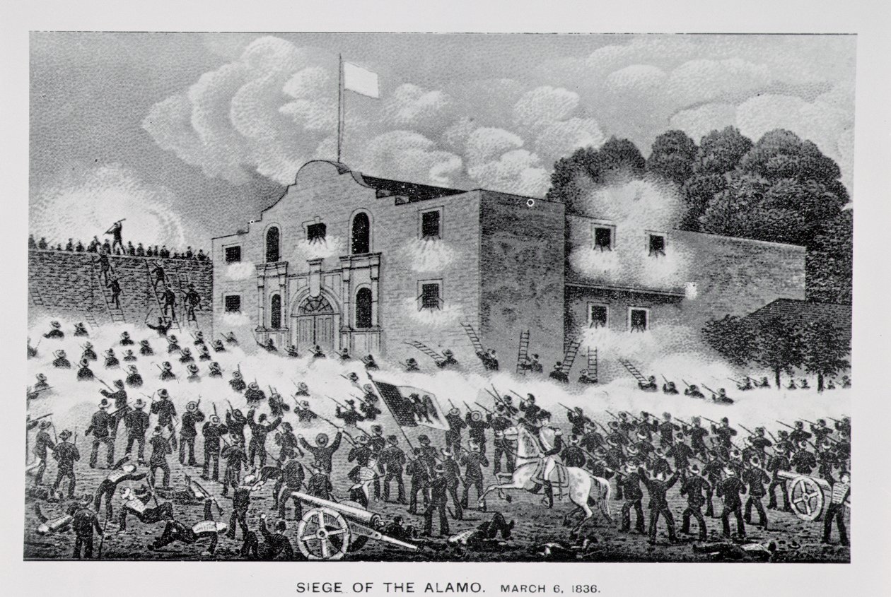 Belejringen af Alamo, 6. marts 1836, fra "Texas, an Epitome of Texas History, 1897", af William H. Brooker af American School