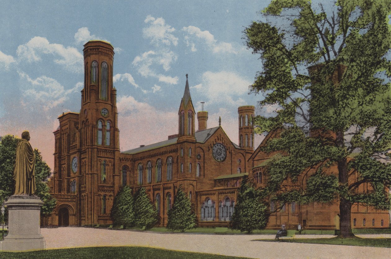 The Smithsonian Institution, Washington DC (farvelitografi) af American School