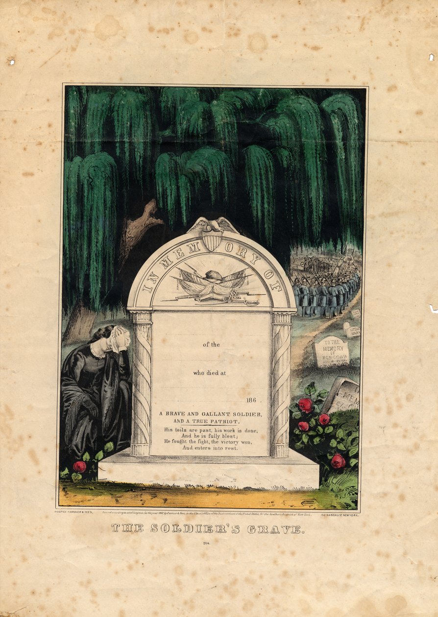 Soldatergraven, pub. af Currier & Ives, ca. 1862 af American School