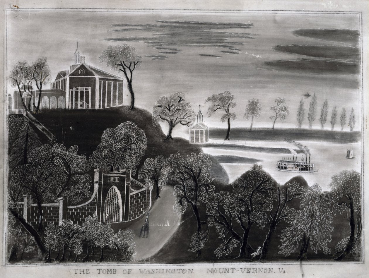 The Tomb of Washington, Mount Vernon, Va., efter 1807 (grafit på sandpapir) af American School