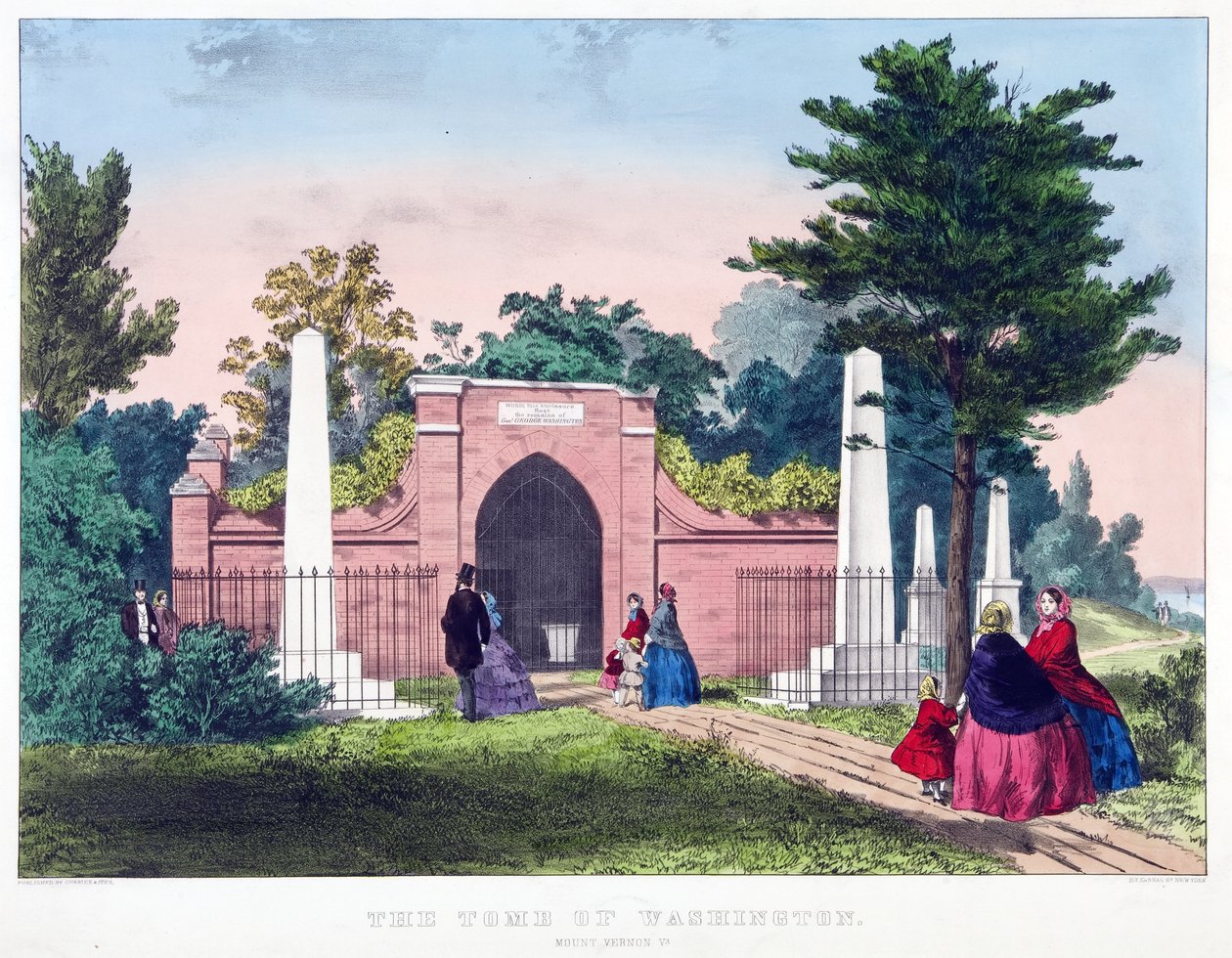 The Tomb of Washington, Mount Vernon, Va., pub. ca. 1857 (farve litho) af American School