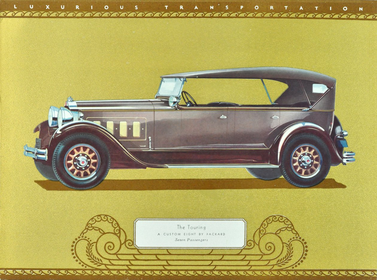 The Touring, A Custom Eight af Packard, pub.1930 (farvelitografi) af American School