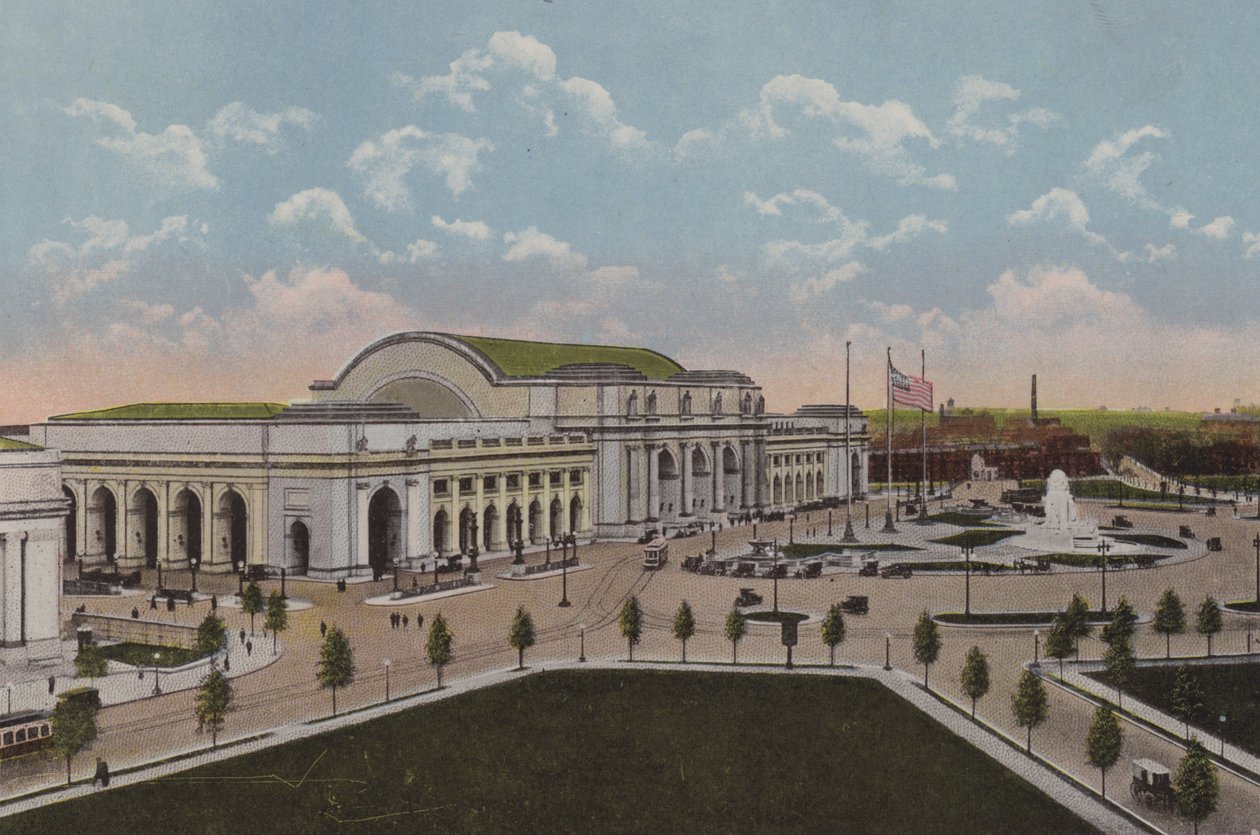 Union Station, Washington DC (farvelitografi) af American School
