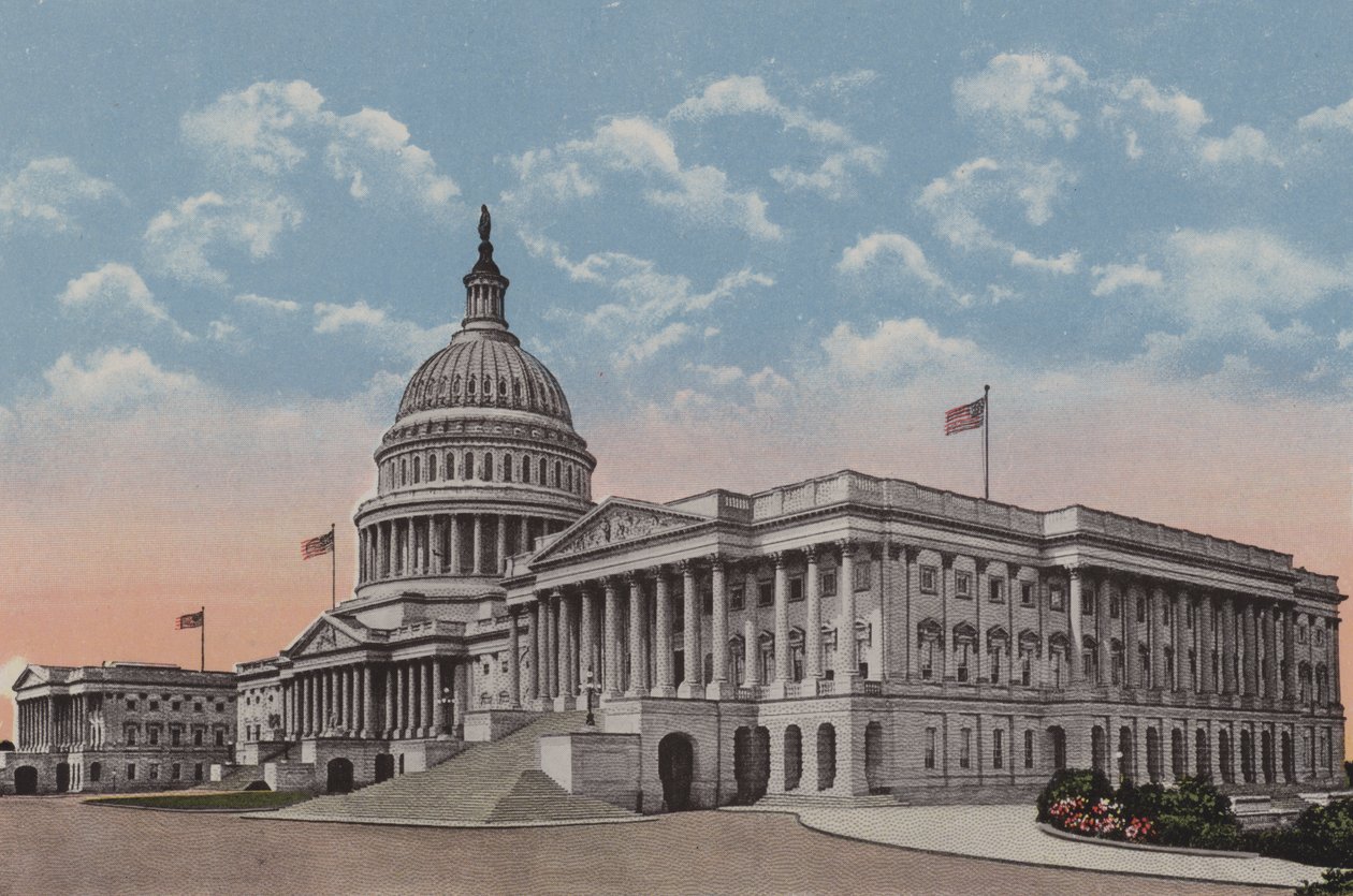 The United States Capitol, Washington DC (farvelitografi) af American School