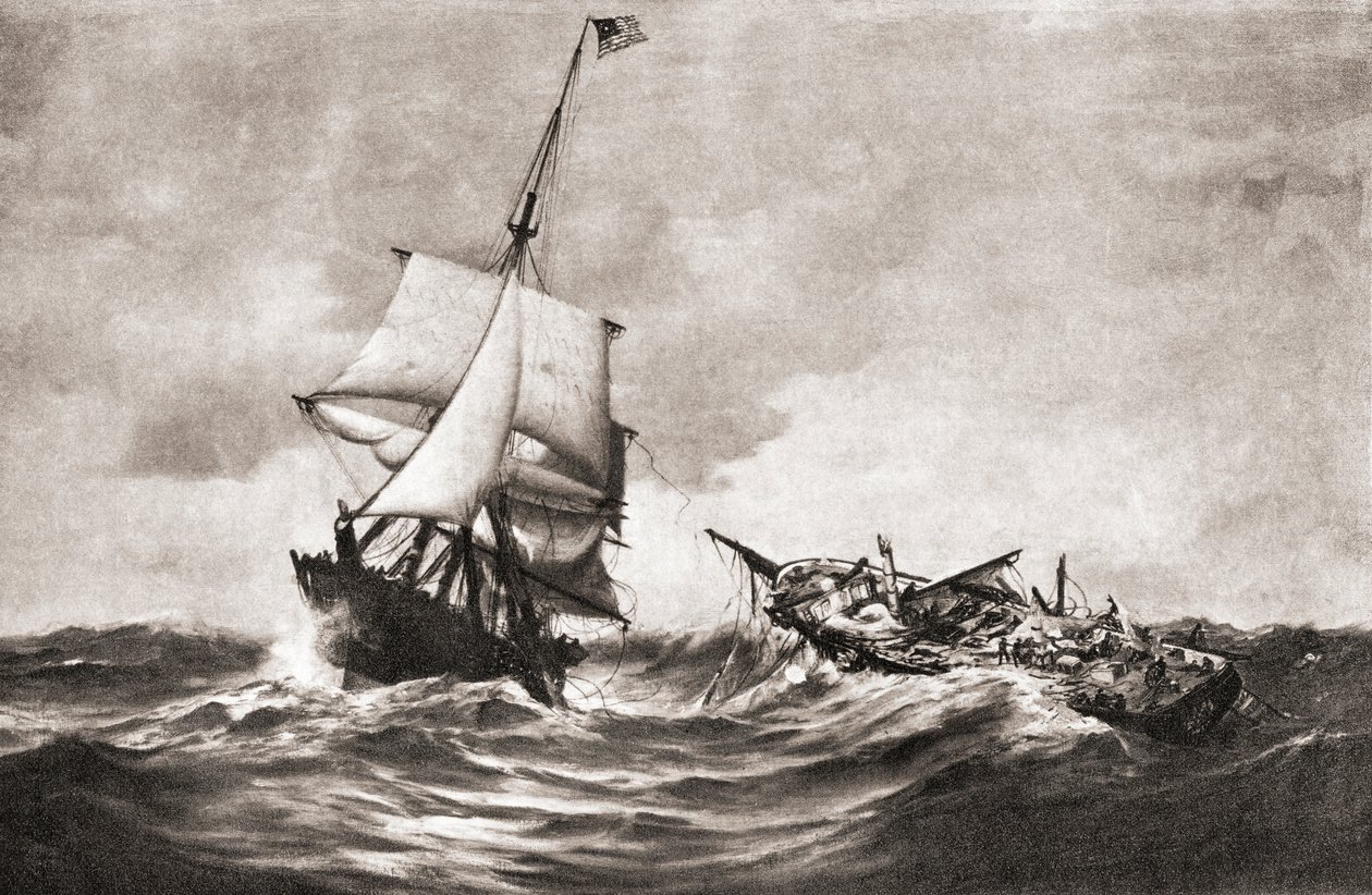 Tilfangetagelsen af HMS Frolic af krigssluppen USS Wasp, en flådeaktion udkæmpet i Atlanterhavet den 18. oktober 1812, under krigen i 1812, fra 