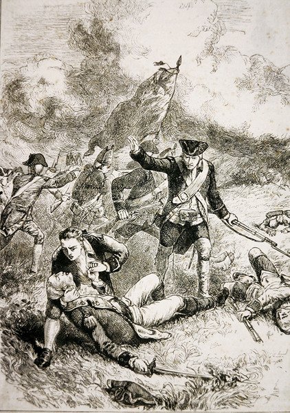 Major John Pitcairns død fra de britiske marinesoldater i slaget ved Bunker Hill af American School
