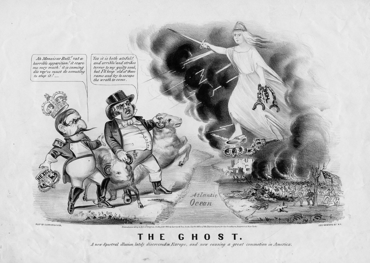 Spøgelset: en ny spektral illusion, for nylig opdaget i Europa, og som nu forårsager stor tumult i Amerika, udgivet af Currier & Ives, New York, 1863 af American School