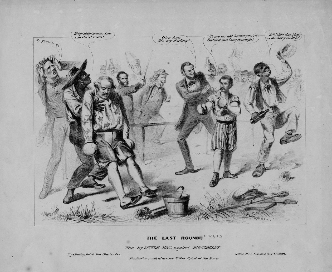 Den sidste runde: vundet af Little Mac, mod Big Charley: for yderligere detaljer se Wilkes tidsånd, signeret Potomac, ca. 1862 af American School