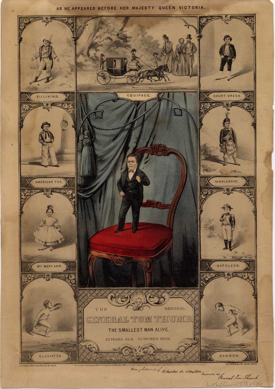 Den originale General Tom Thumb: den mindste mand i live, pub. af Currier & Ives, 1860 af American School