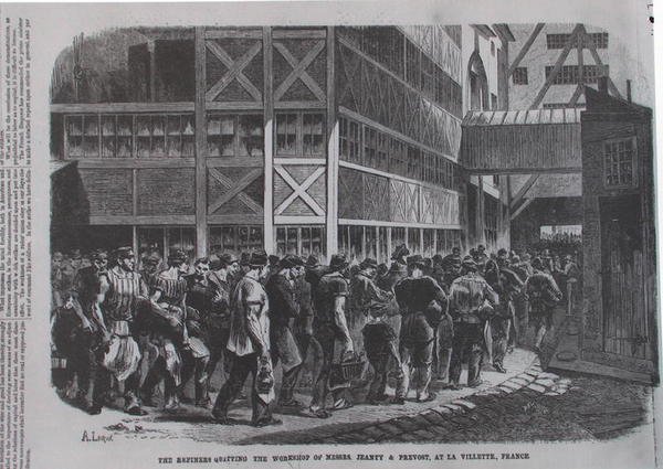 Raffinaderne forlader værkstedet for hr. Jeanty & Provost i la Villette, Frankrig fra Scientific American, 1870 af American School