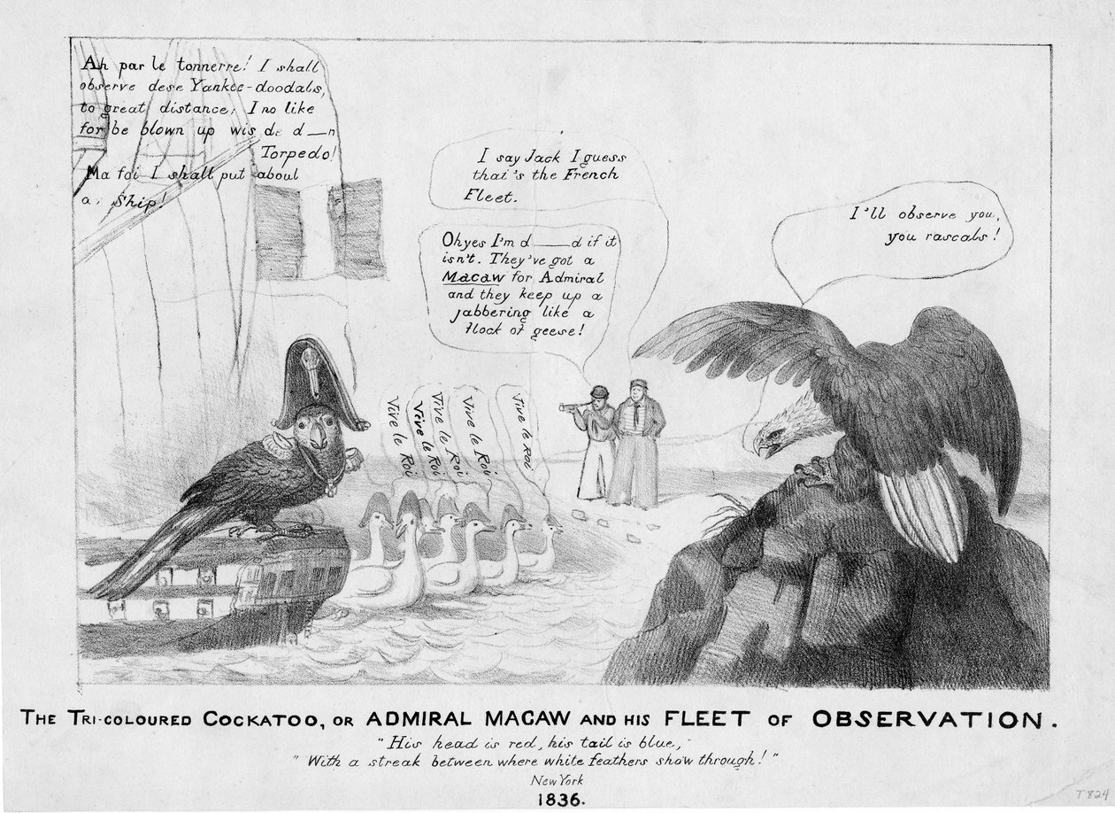 Den trefarvede kakadue, eller Admiral Macaw og hans observationsflåde, 1836 af American School