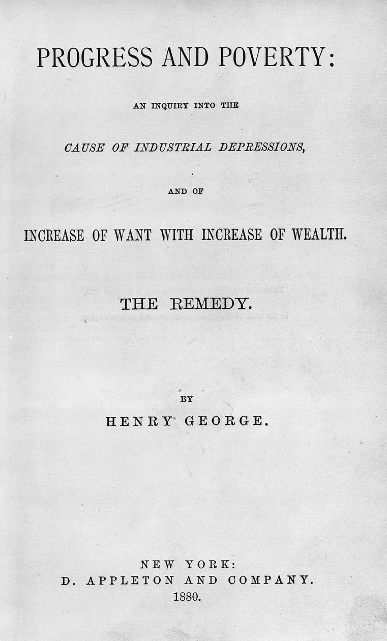 Titelblad til Progress and Poverty af Henry George, udgivet i 1880 (tryk) af American School