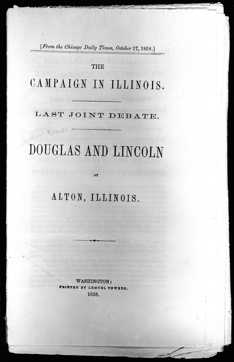 Titelblad til The Campaign in Illinois: Last Joint Debate, trykt 1858 af American School