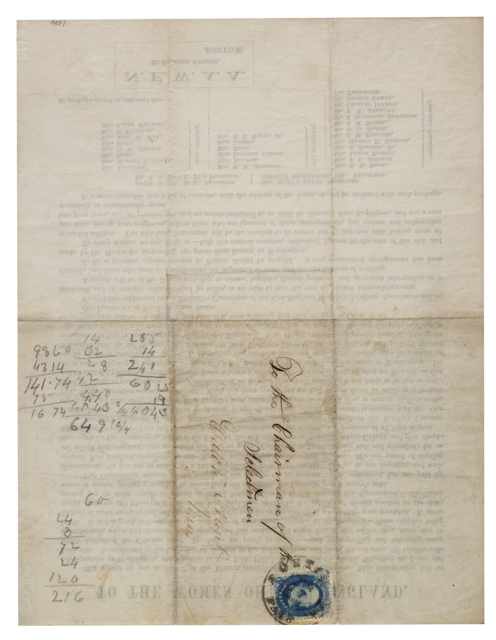 Til kvinderne i New England (cirkulærebrev), ca. 1862-1865 af American School