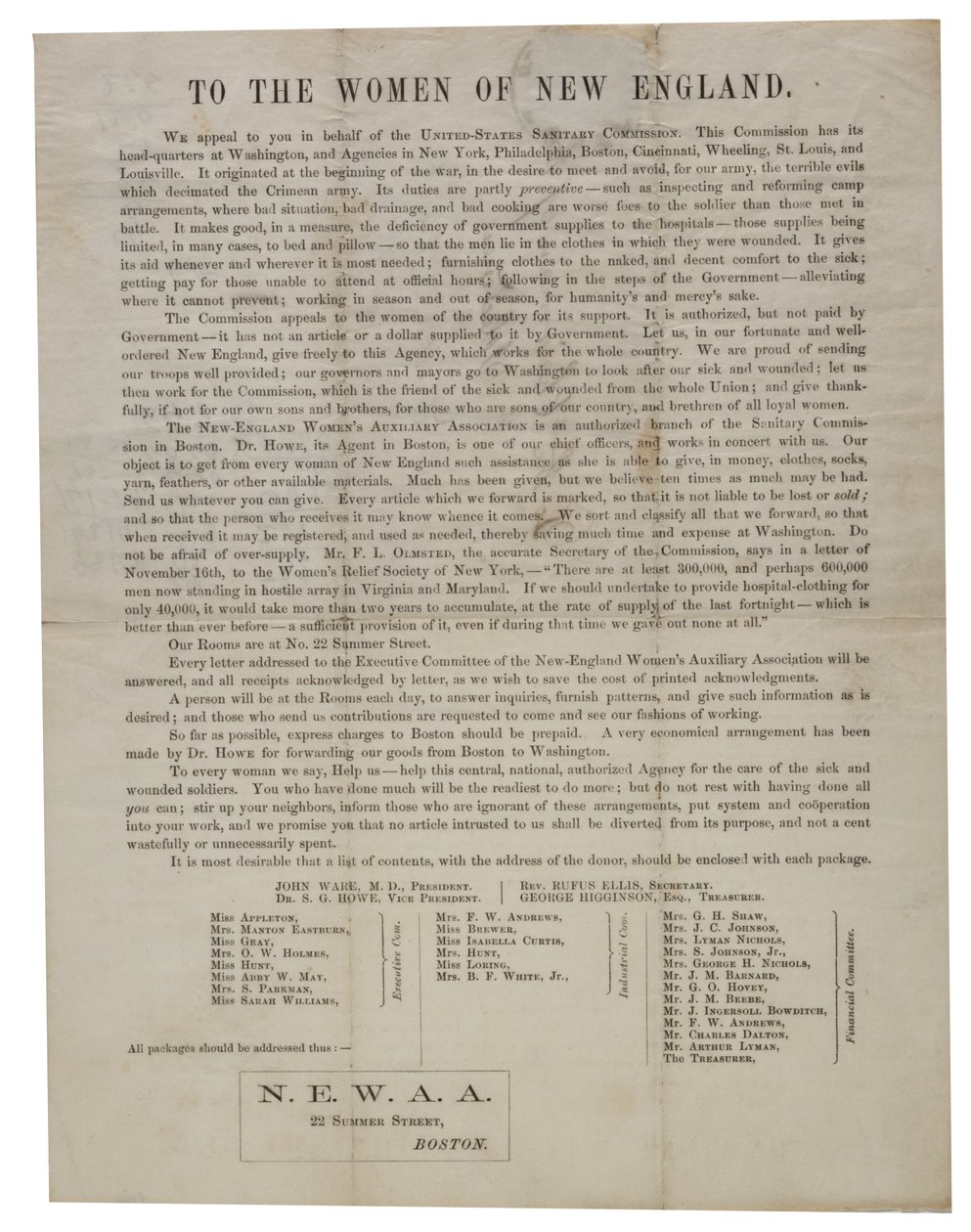 Til kvinderne i New England (cirkulærebrev), ca. 1862-1865 af American School
