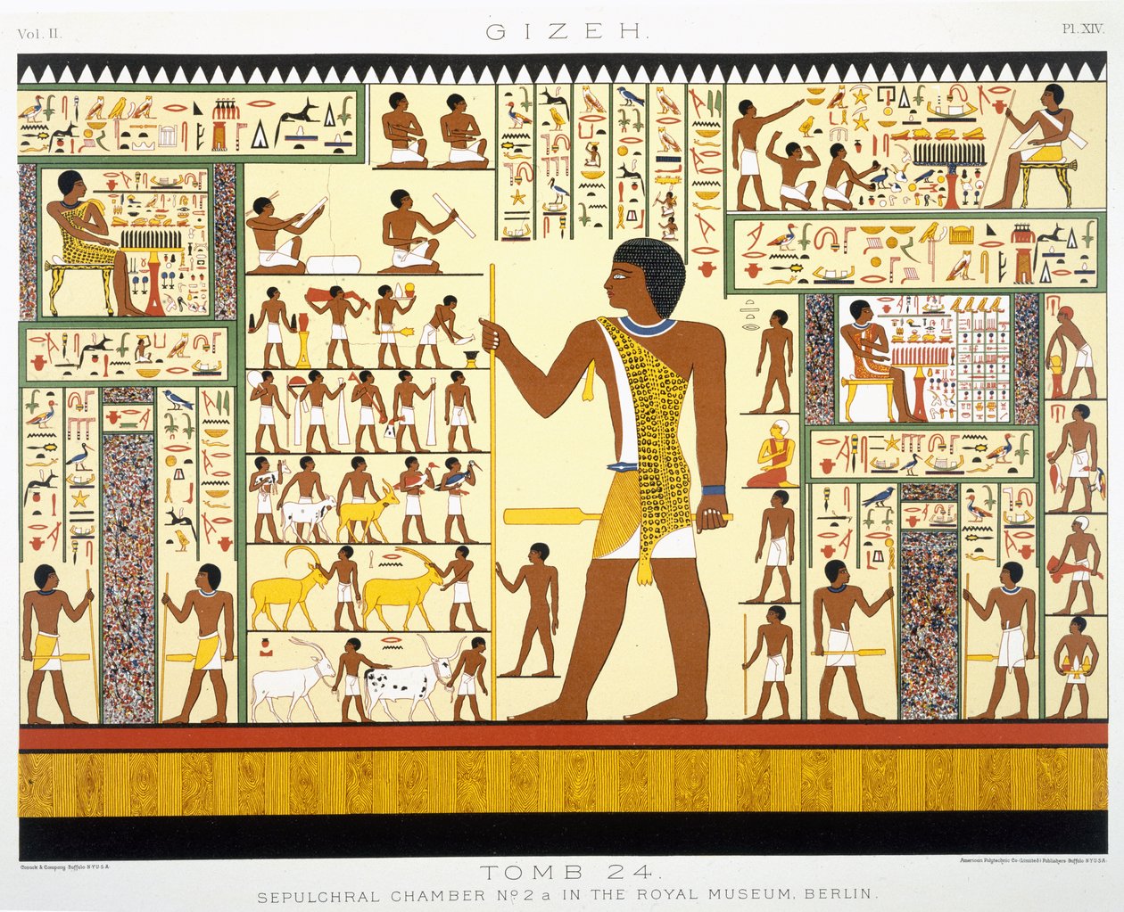 Grav 24, gravkammer nr. 2a, fra Gizeh, bind II, plade XIV fra, bind 2 Ancient Egypt af Samuel Augustus Binion, udgivet 1887 (tonet chromolitho) af American School