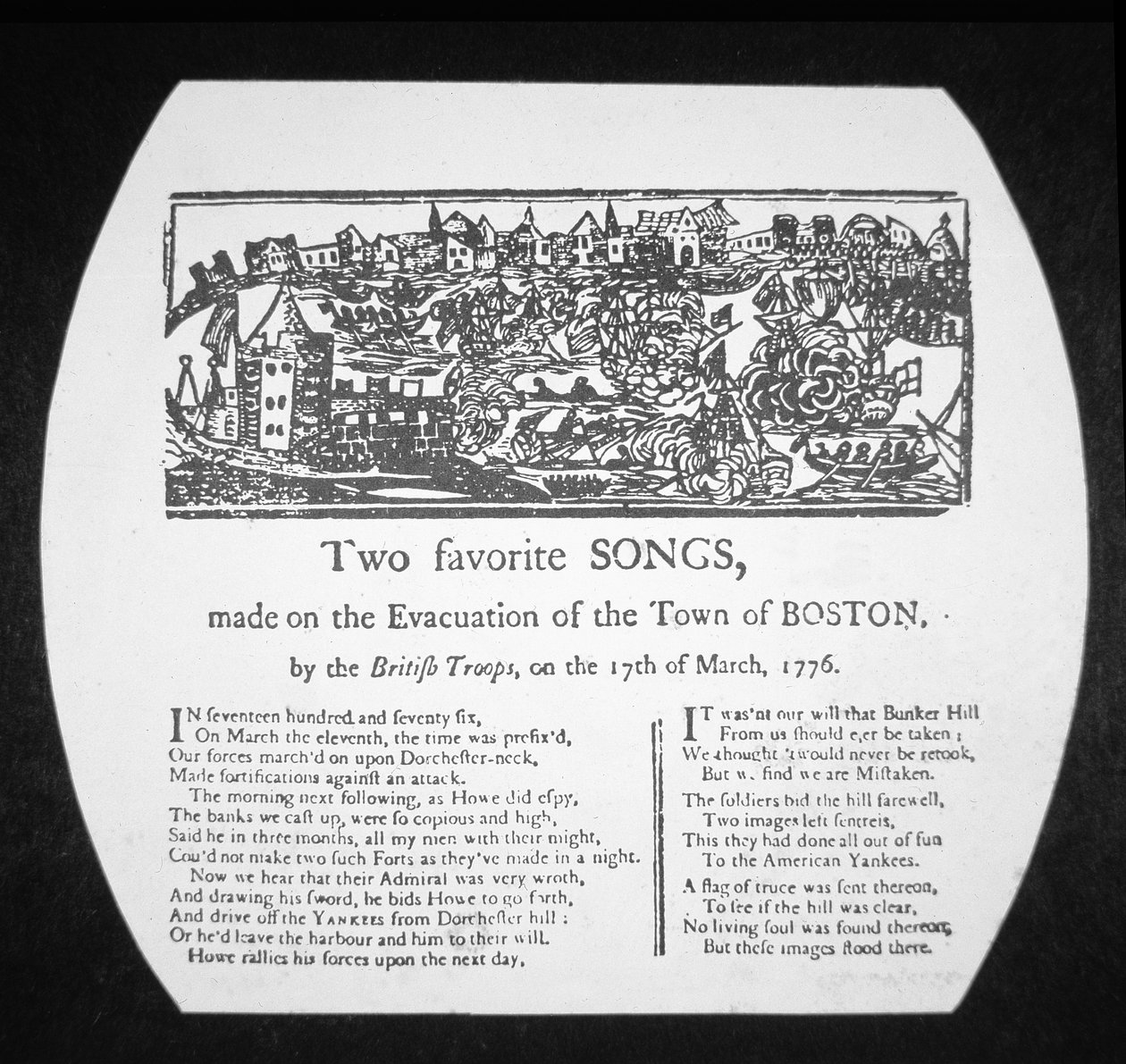 To yndlingssange, lavet på evakueringen af Boston af de britiske tropper, den 17. marts 1776 (gravering) af American School