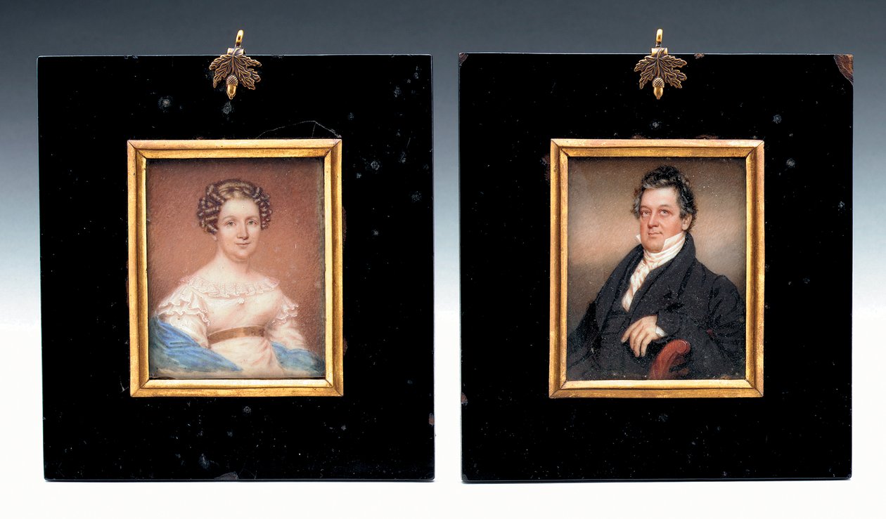 To miniaturer af kaptajn Arent Schuyler de Peyster og hans kone, Sarah Macomb (akvarel på elfenben) af American School