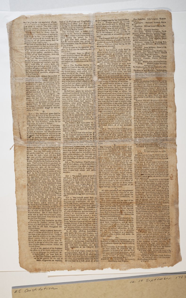 U.S. Constitution, ca. 10. september 1787 (se også GLC 696083) af American School