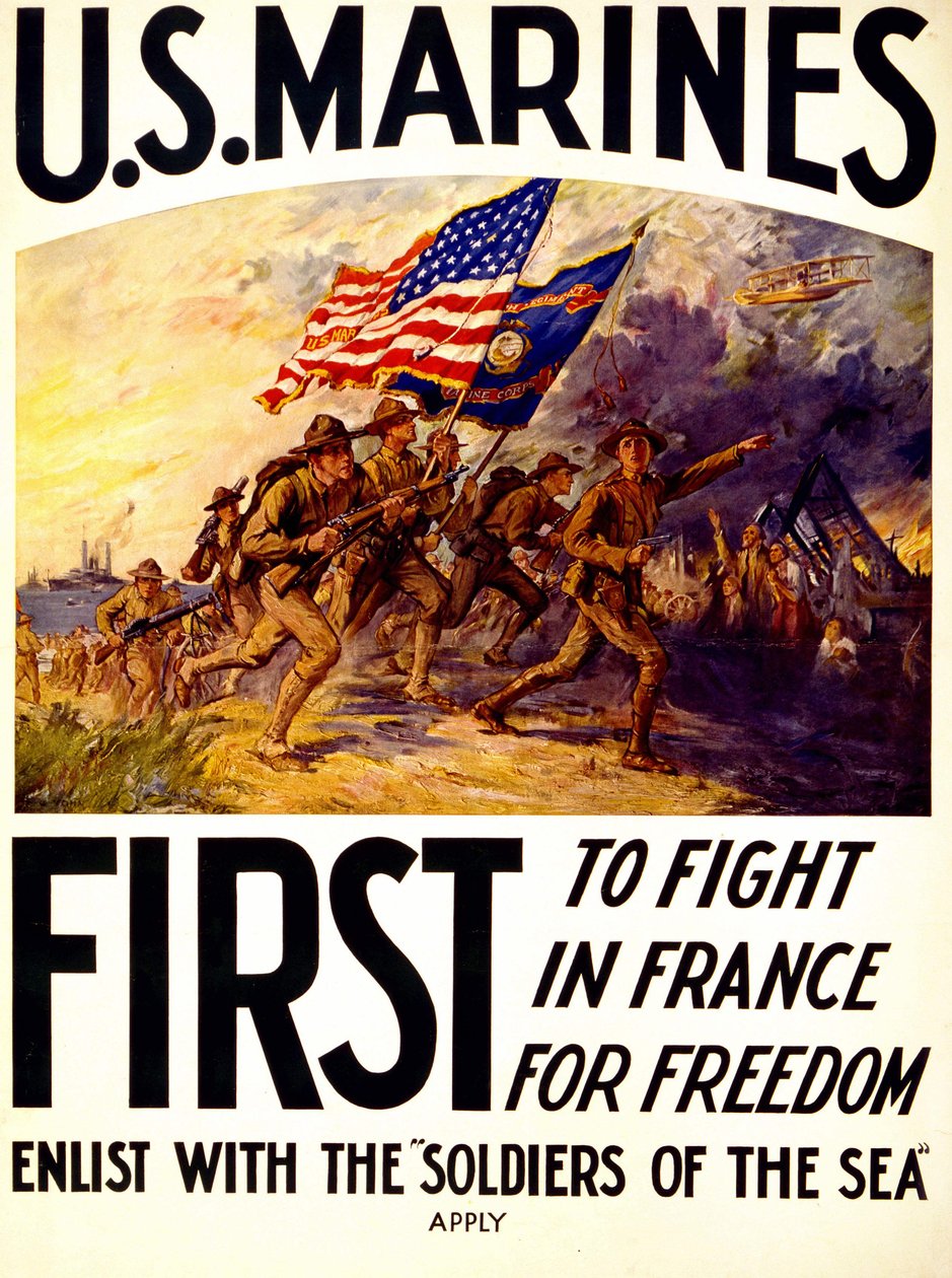 U.S. Marines - plakat om soldater, der kæmper for frihed i Frankrig (1914 -1918) af American School