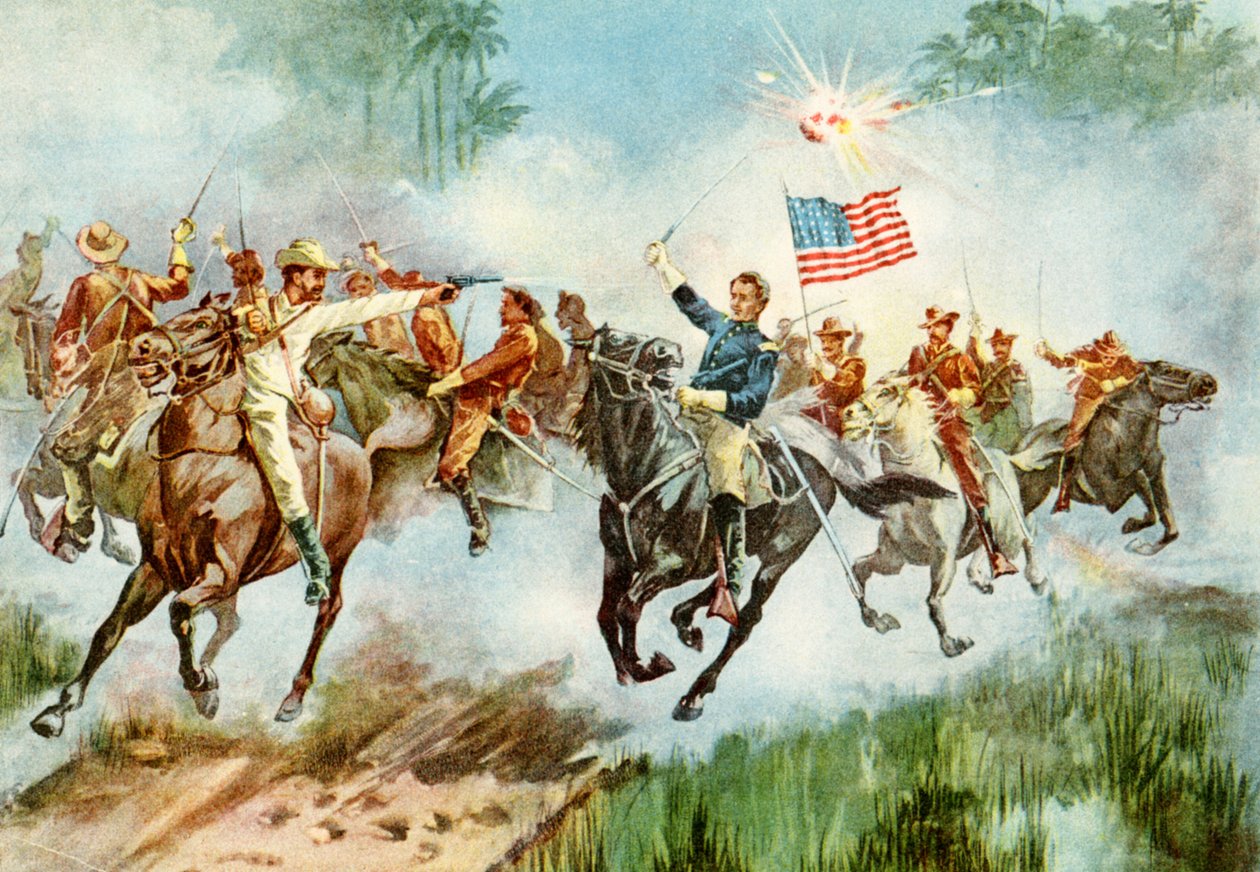 U.S. Rough Riders stemplede en spansk forpost i Cuba under den spansk-amerikanske krig, 1898 af American School