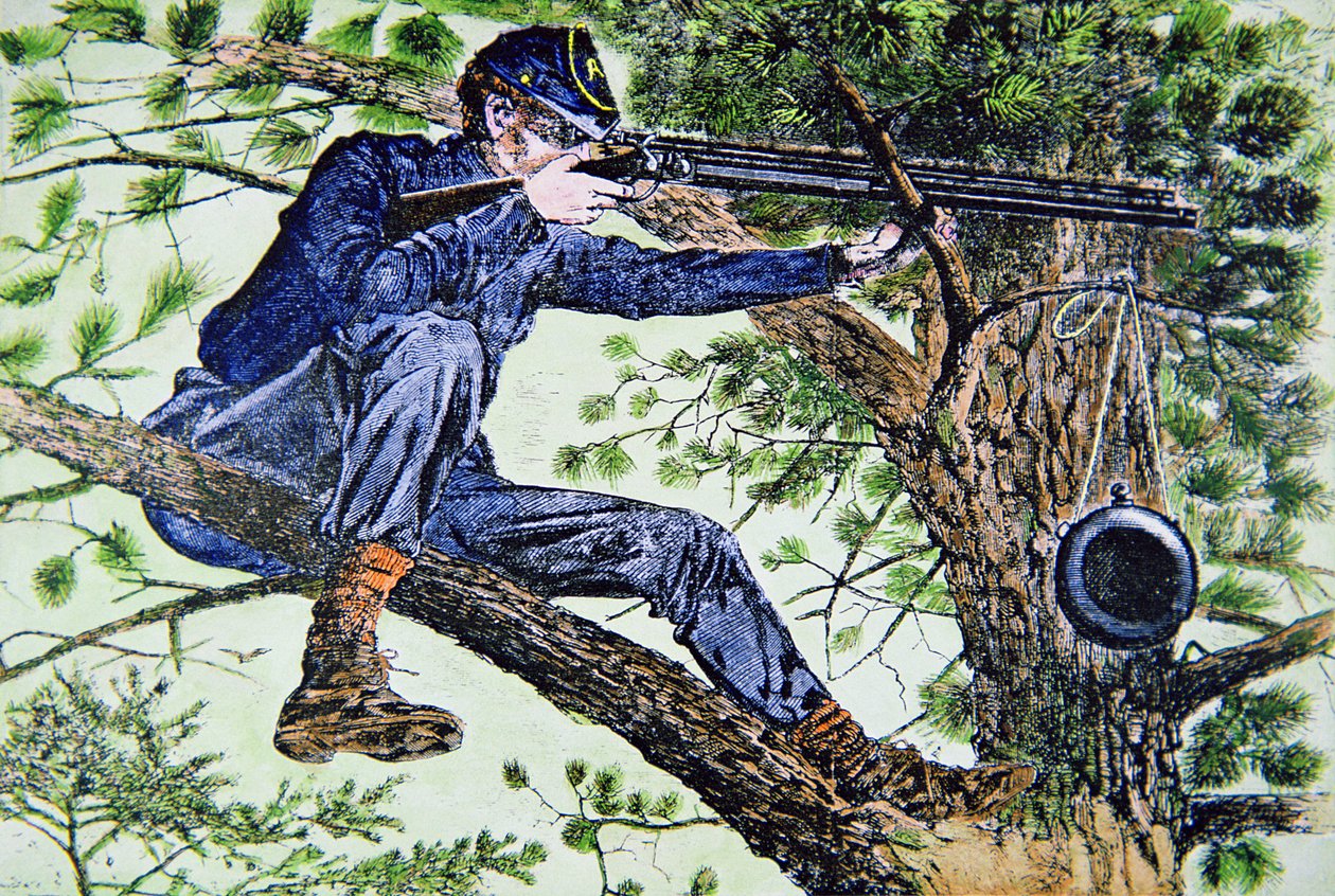 Union Army Sharpshooter ved hjælp af teleskopsigter (farve litho) af American School